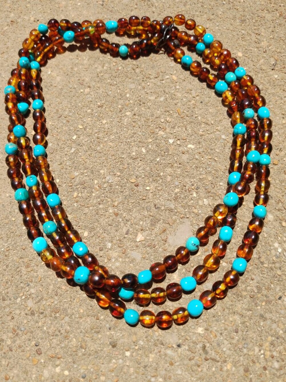 Jay King DTR 3 strand Baltic Amber Turquoise necklace 925 Sterling Silver